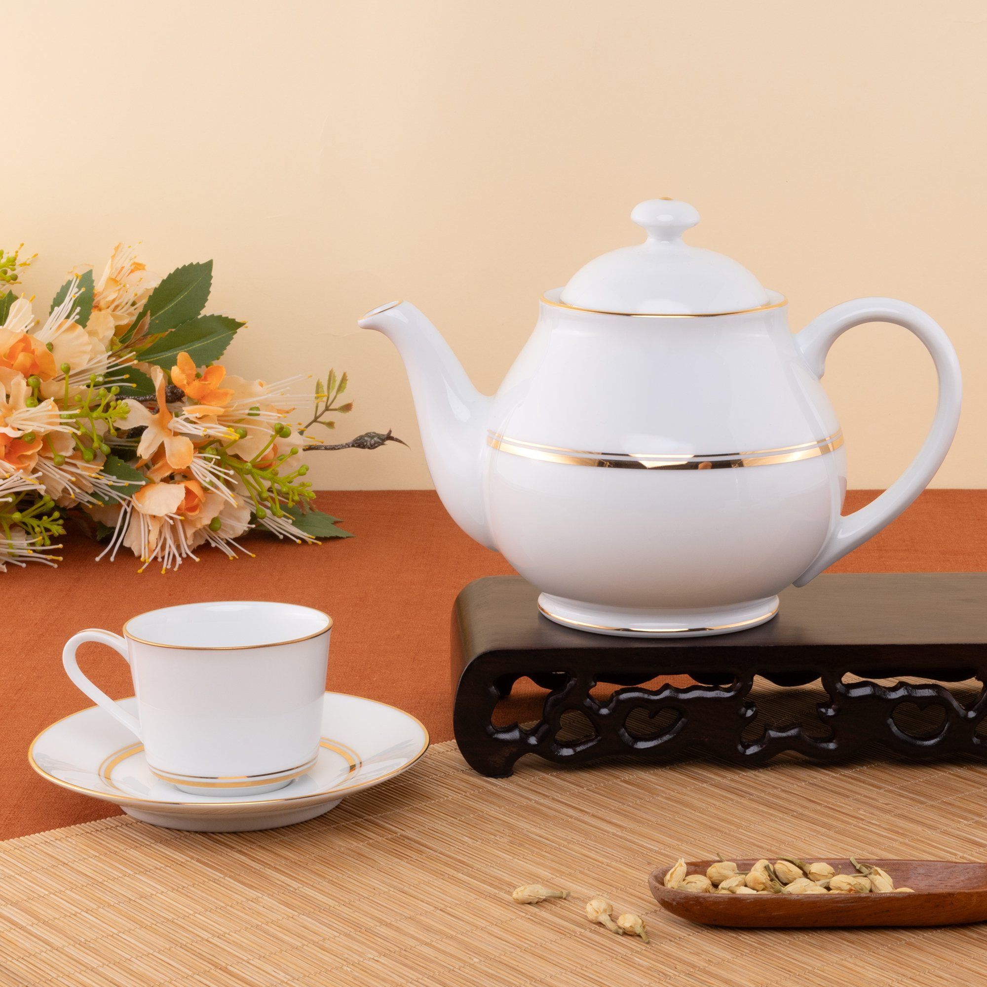 Bộ ấm chén uống trà nhỏ (ấm 780ml, chén 100ml) 13 món sứ trắng | Noritake Gloria L553L - T014S