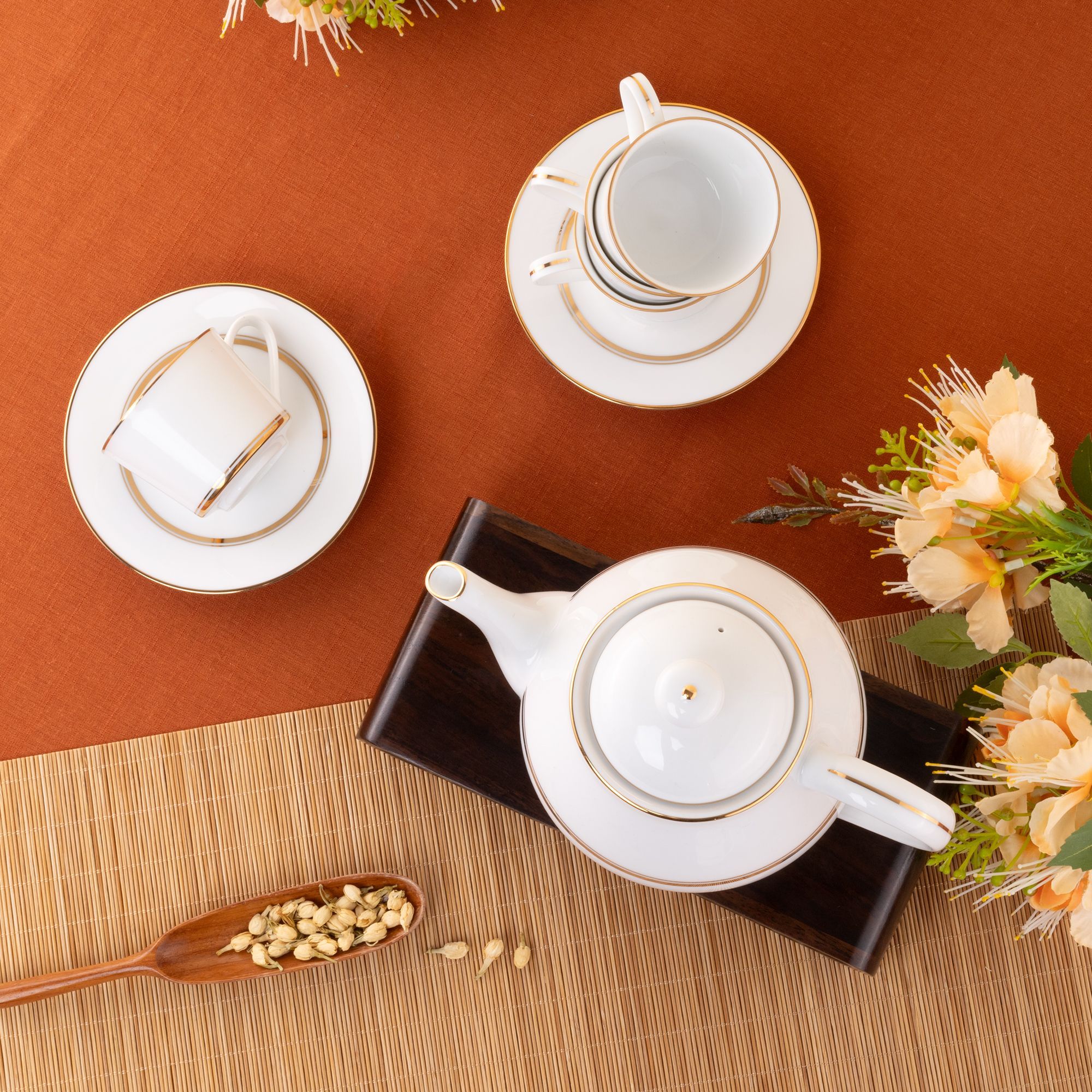 Bộ ấm chén uống trà nhỏ (ấm 780ml, chén 100ml) 13 món sứ trắng | Noritake Gloria L553L - T014S