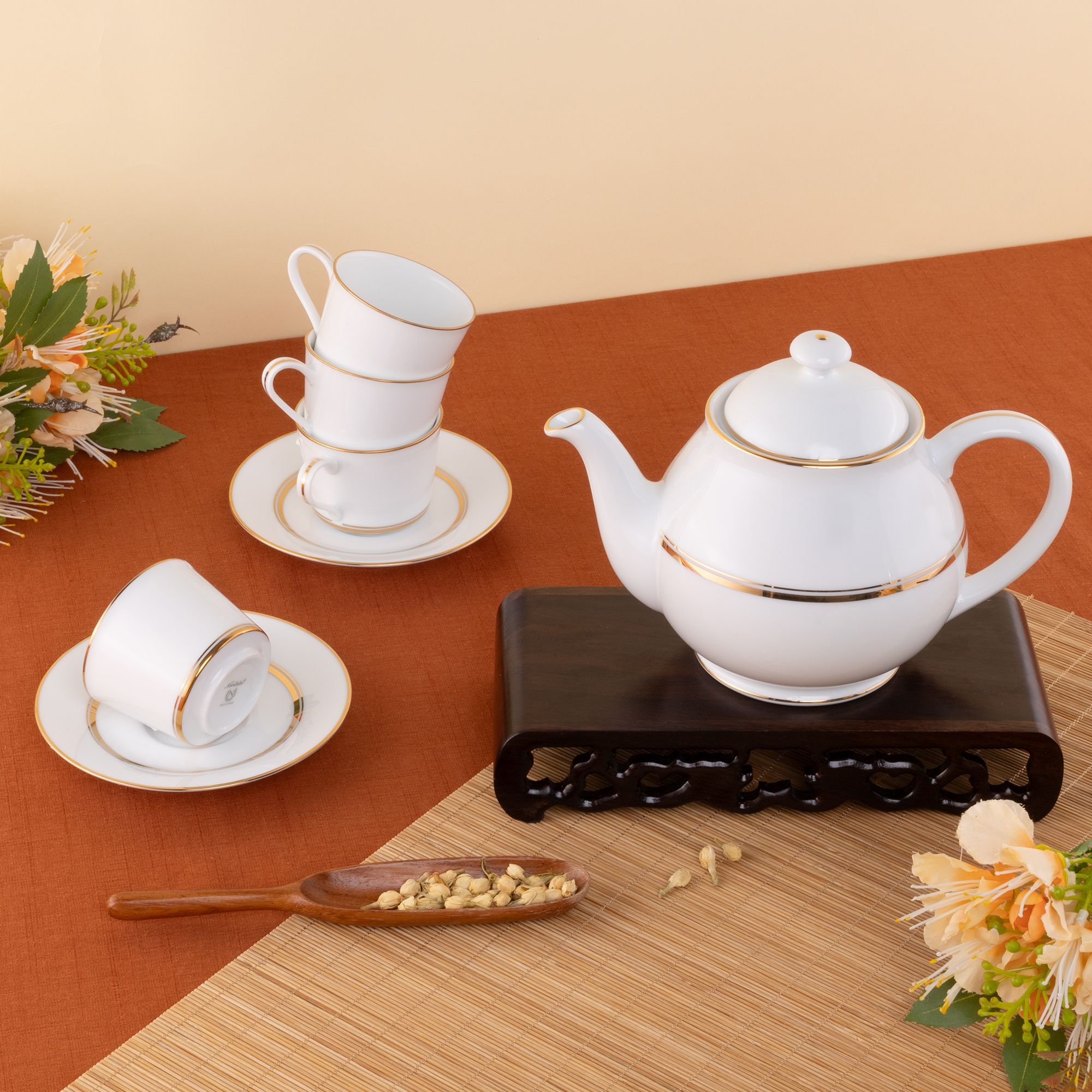 Bộ ấm chén uống trà nhỏ (ấm 780ml, chén 100ml) 13 món sứ trắng | Noritake Gloria L553L - T014S