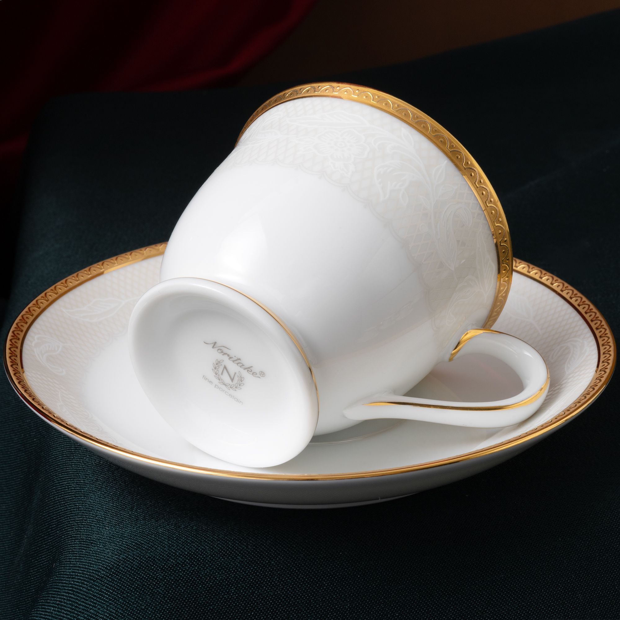 Bộ ấm chén uống trà nhỏ (ấm 780ml, chén 90ml) 13 món sứ trắng | Noritake Flanders Gold 1714L - T014S