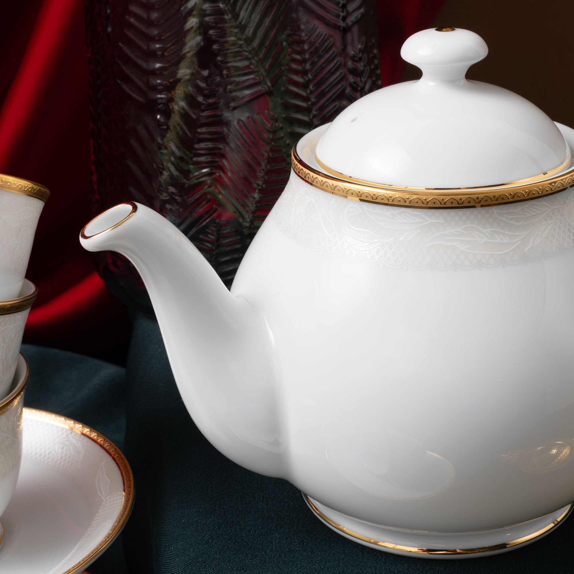 Bộ ấm chén uống trà nhỏ (ấm 780ml, chén 90ml) 13 món sứ trắng | Noritake Flanders Gold 1714L - T014S