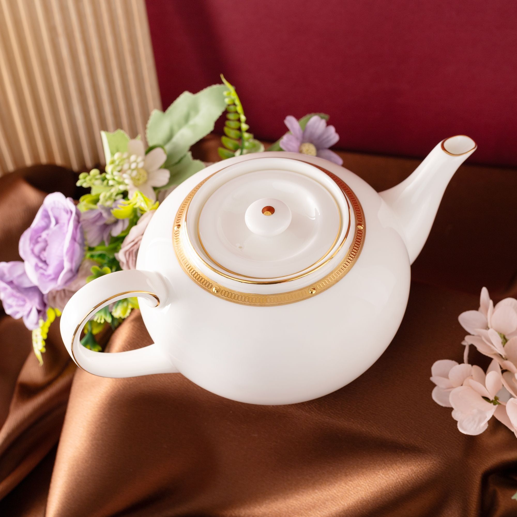 Bộ ấm chén trà châu Á (ấm 950ml, chén 160ml) 13 món sứ xương | Noritake Rochelle Gold 4796L - T014A