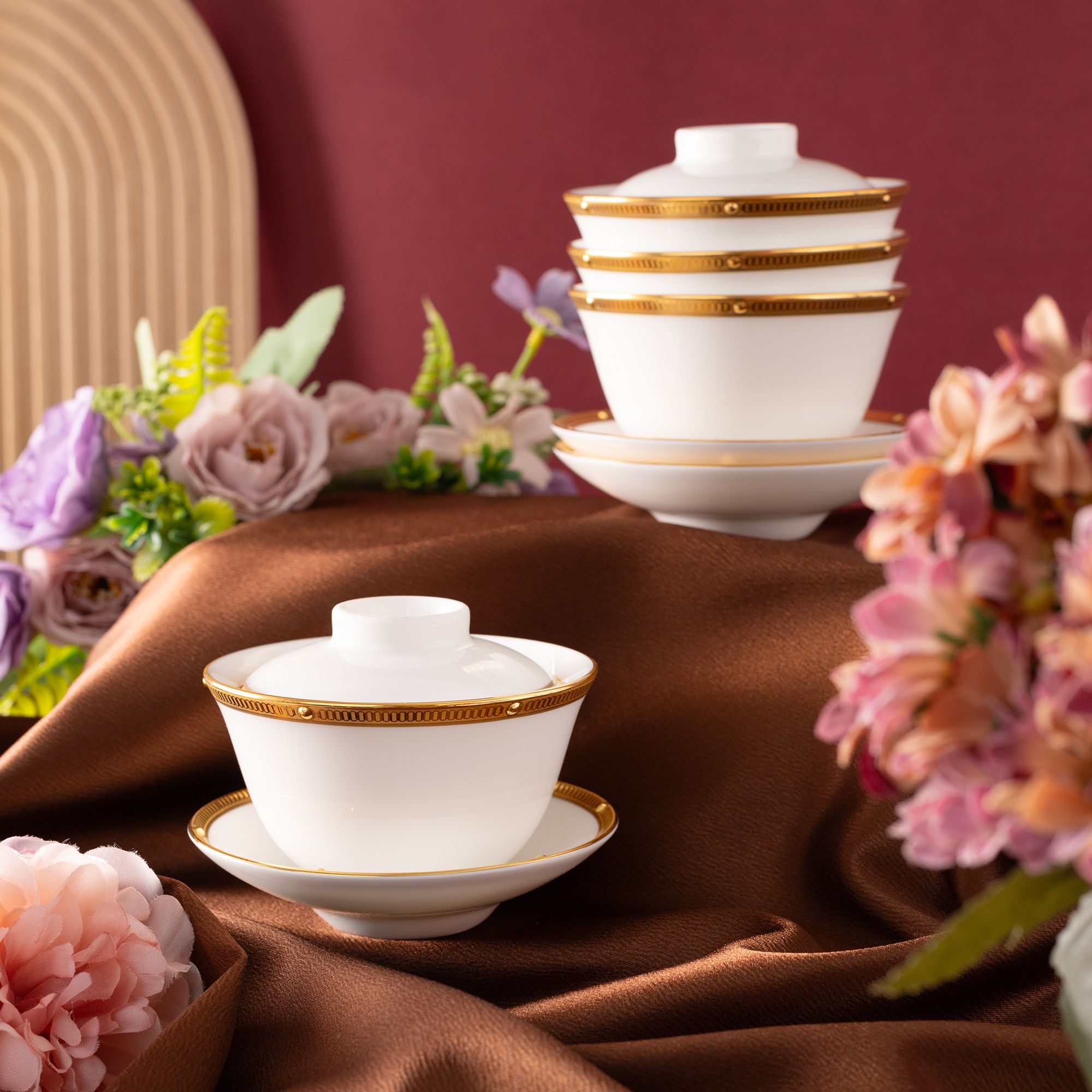 Bộ ấm chén trà châu Á (ấm 950ml, chén 160ml) 13 món sứ xương | Noritake Rochelle Gold 4796L - T014A