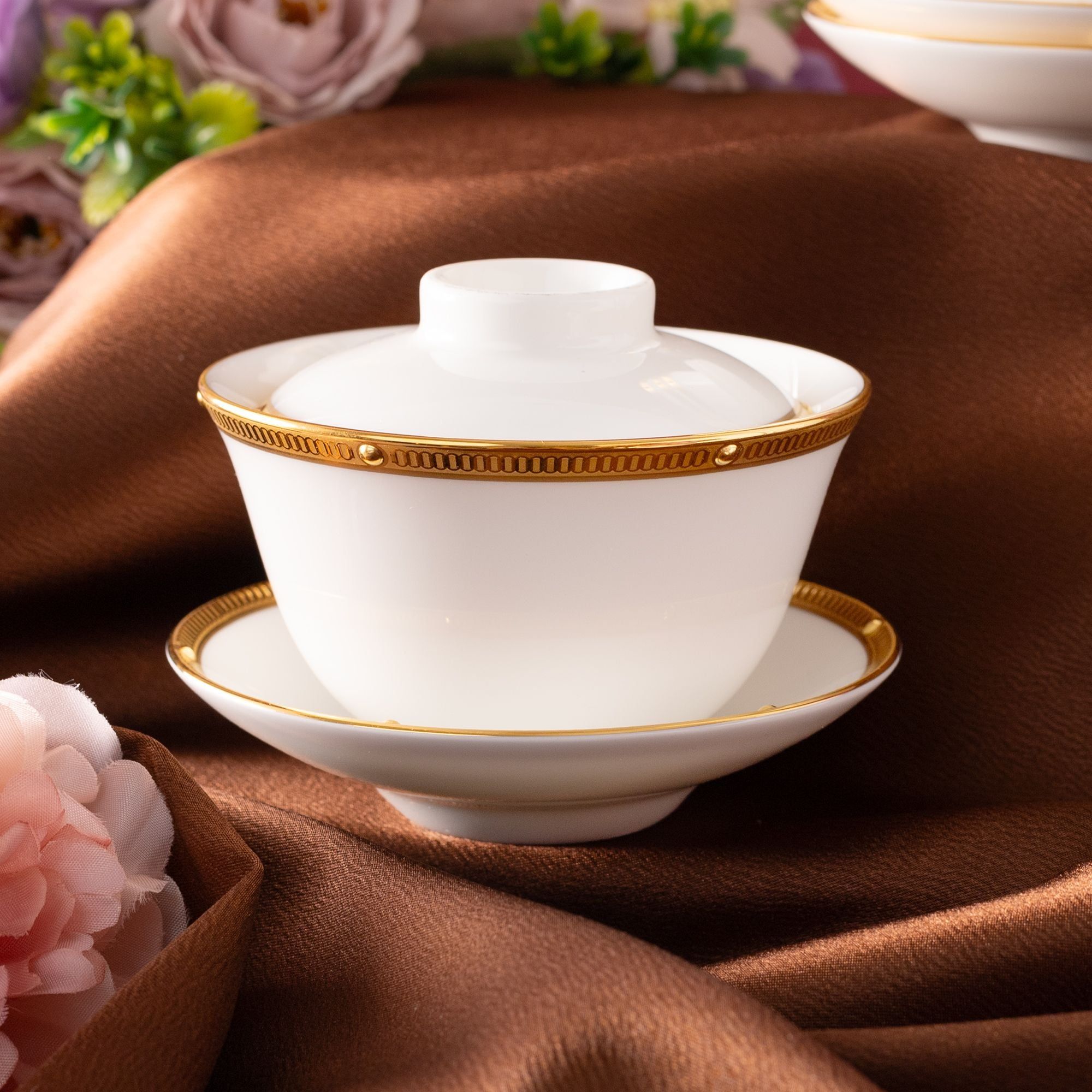 Bộ ấm chén trà châu Á (ấm 950ml, chén 160ml) 13 món sứ xương | Noritake Rochelle Gold 4796L - T014A