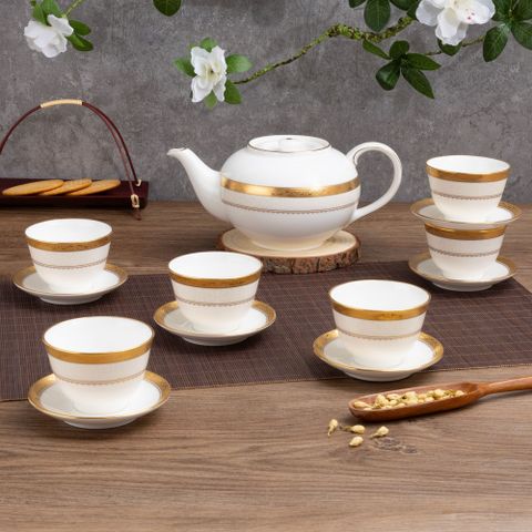  Bộ ấm chén trà châu Á (ấm 950ml, chén 145ml) 13 món sứ xương | Noritake Odessa Gold 4874L - T014A 