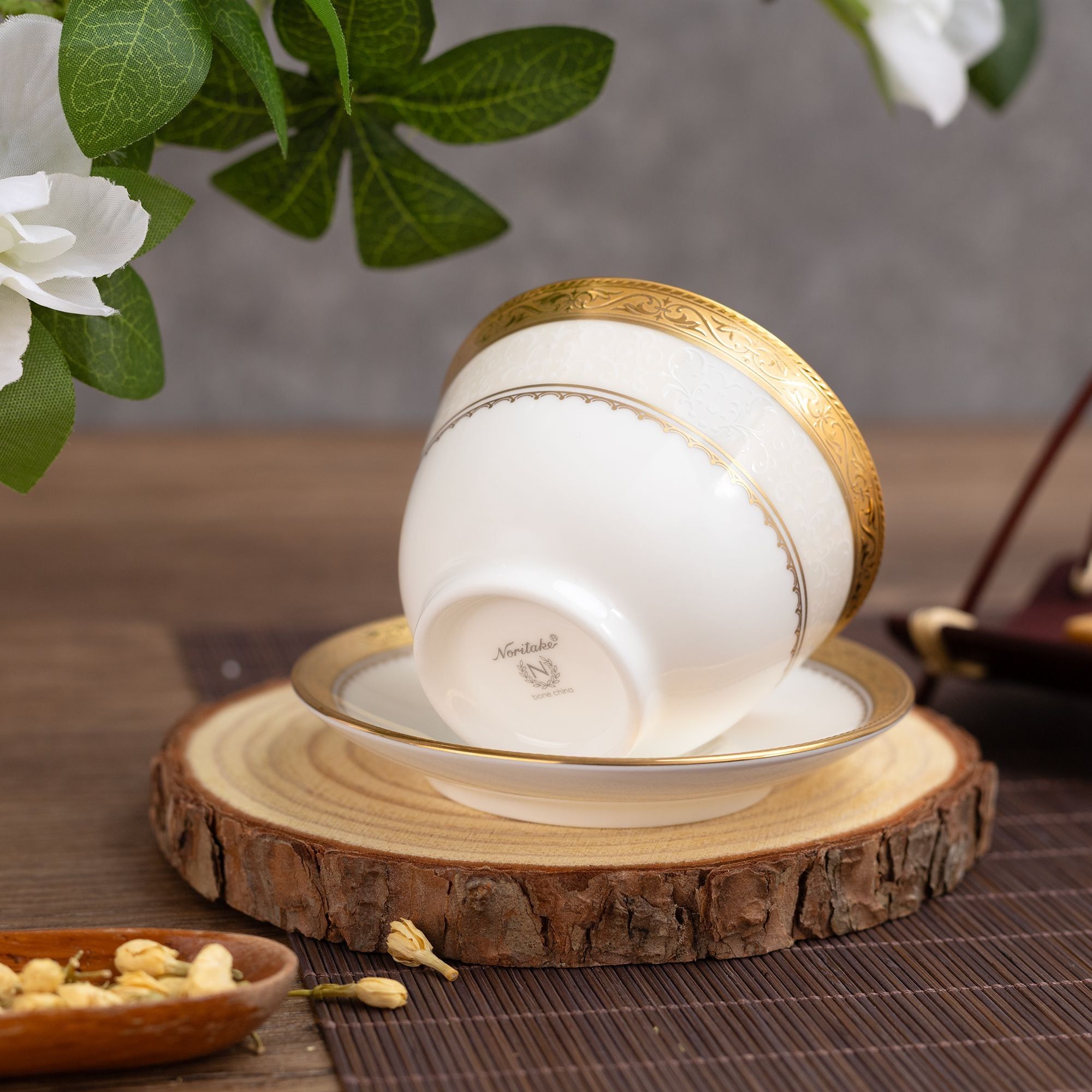 Bộ ấm chén trà châu Á (ấm 950ml, chén 145ml) 13 món sứ xương | Noritake Odessa Gold 4874L - T014A