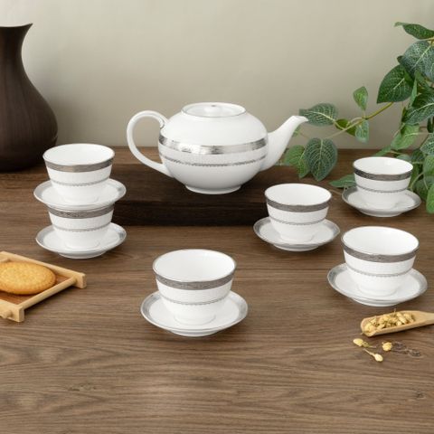  Bộ ấm chén trà châu Á (ấm 950ml, chén 145ml) 13 món sứ xương | Noritake Odessa Platinum 4875L - T014A 