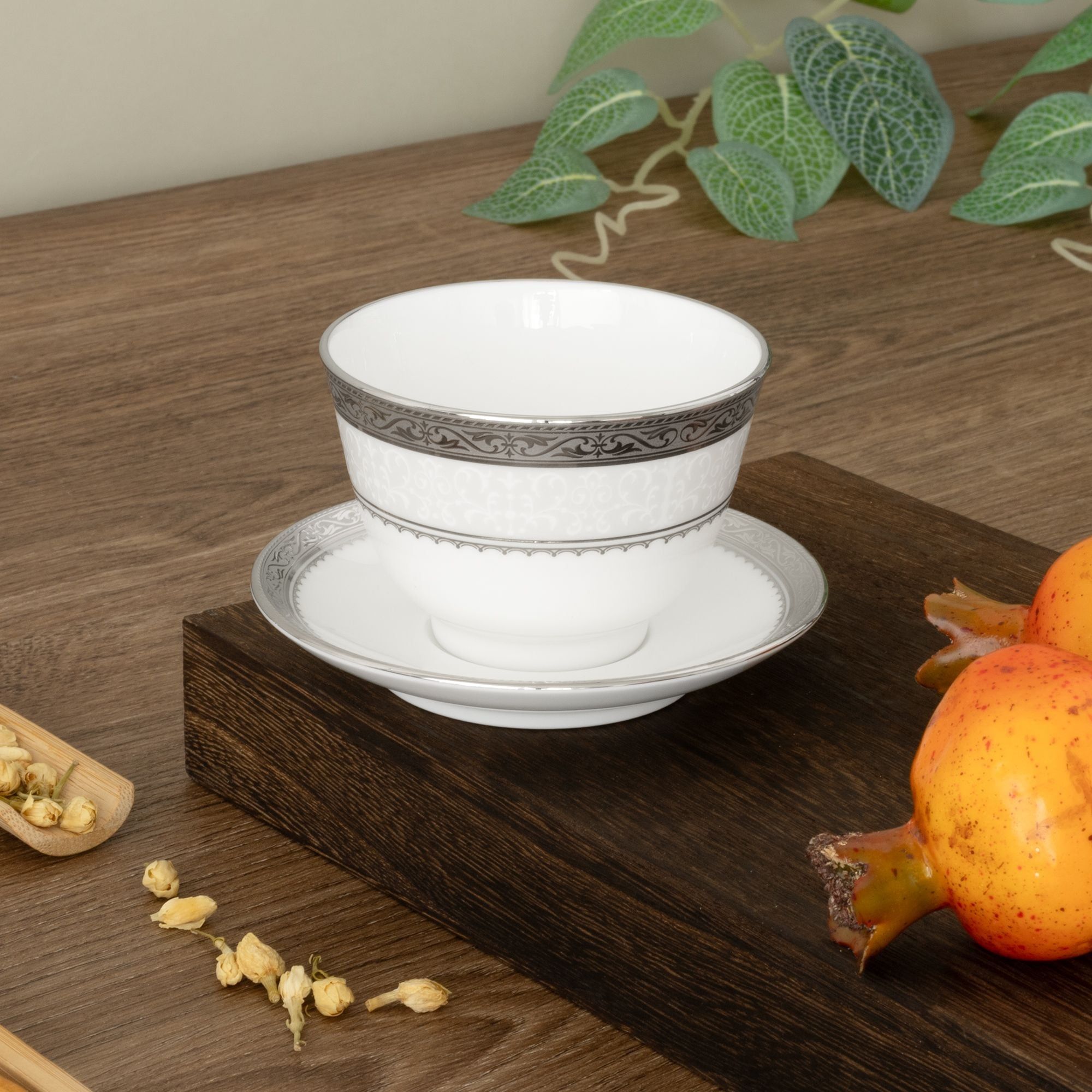 Bộ ấm chén trà châu Á (ấm 950ml, chén 145ml) 13 món sứ xương | Noritake Odessa Platinum 4875L - T014A