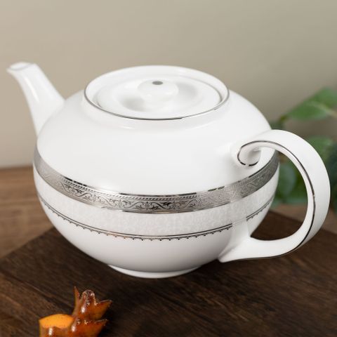  Bộ ấm chén trà châu Á (ấm 950ml, chén 145ml) 13 món sứ xương | Noritake Odessa Platinum 4875L - T014A 