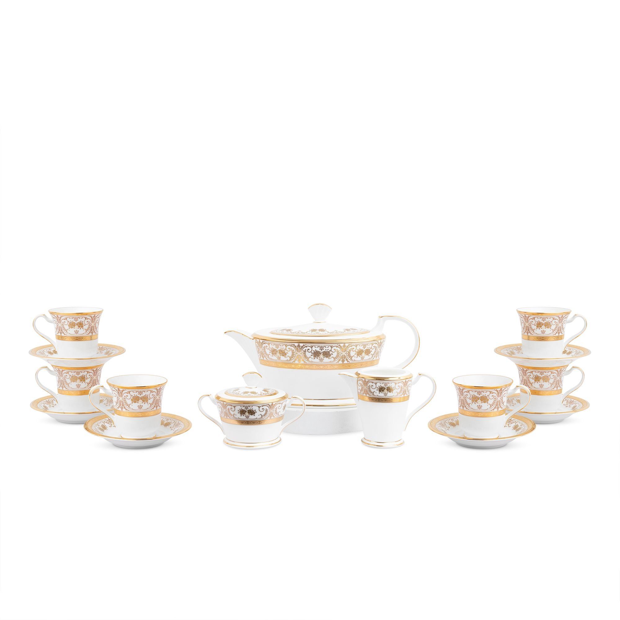 Bộ ấm chén uống trà (ấm 1.440ml, chén 220ml) 15 món sứ xương Nhật Bản | Noritake Georgian Palace 4858J - T017L