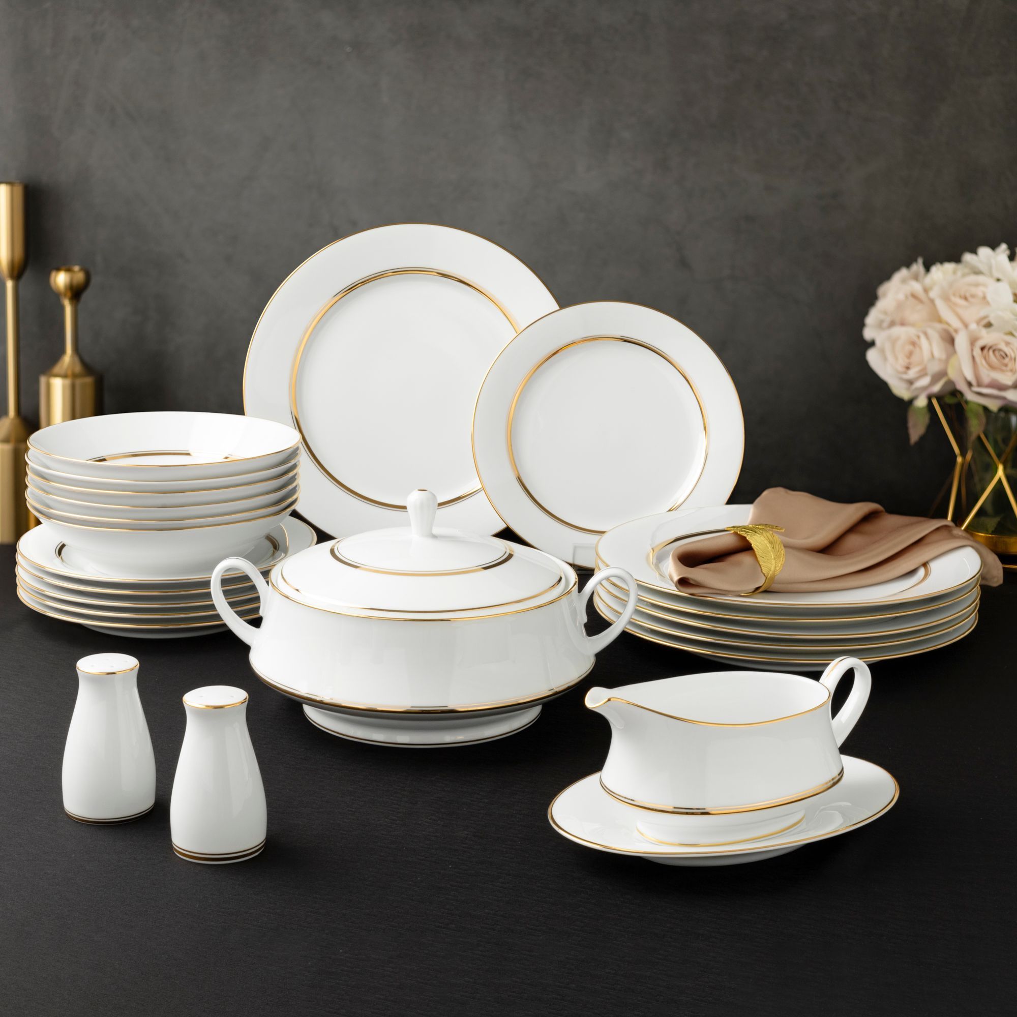 Bộ đĩa ăn kiểu Âu 22 món (cho 6 người) sứ trắng | Noritake Gloria L553L - D024AL