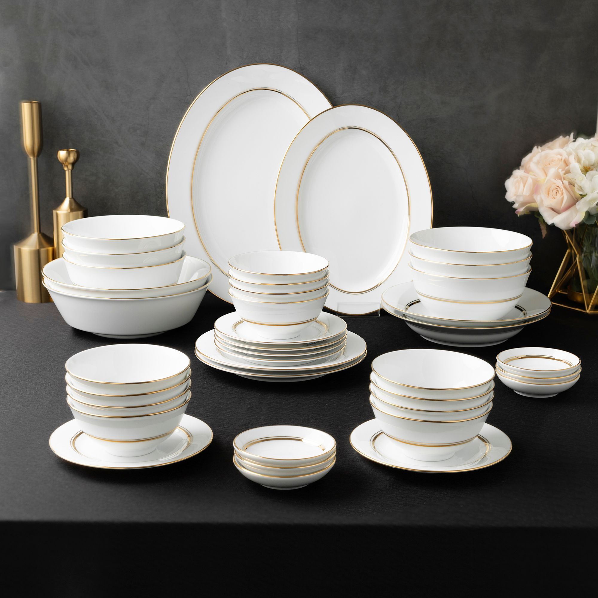 Bộ bát đĩa ăn châu Á đầy đủ 38 món (cho 6 người) sứ trắng | Noritake Gloria L553L - D038AB