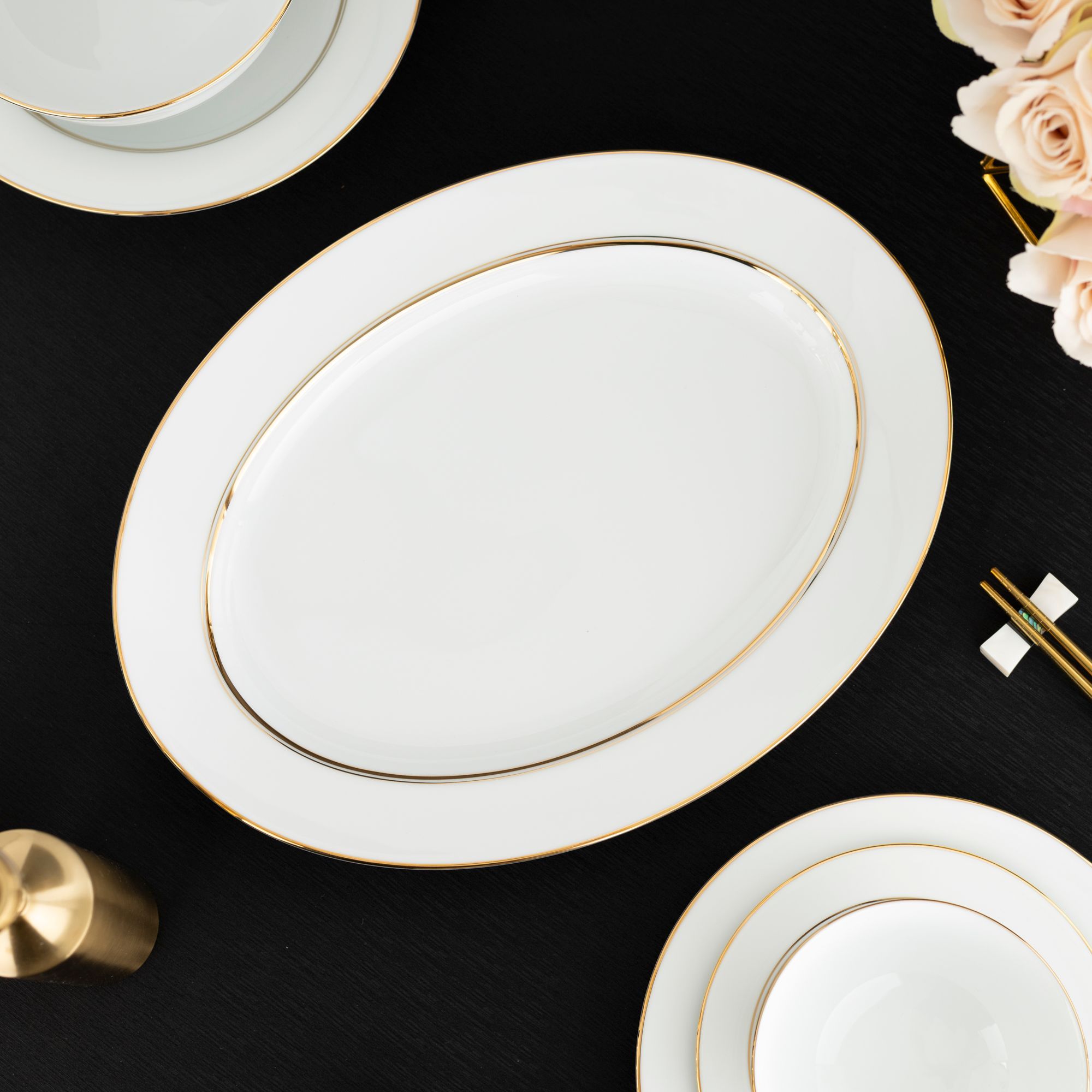 Bộ bát đĩa ăn châu Á cơ bản 22 món (cho 6 người) sứ trắng | Noritake Gloria L553L - D022AB