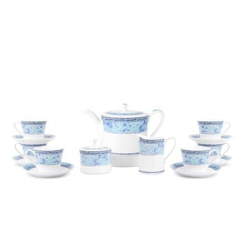  Bộ ấm chén uống trà (ấm 1.075ml, chén 250ml) 15 món sứ trắng | Noritake Aegean Dreams 1740L - T017A 
