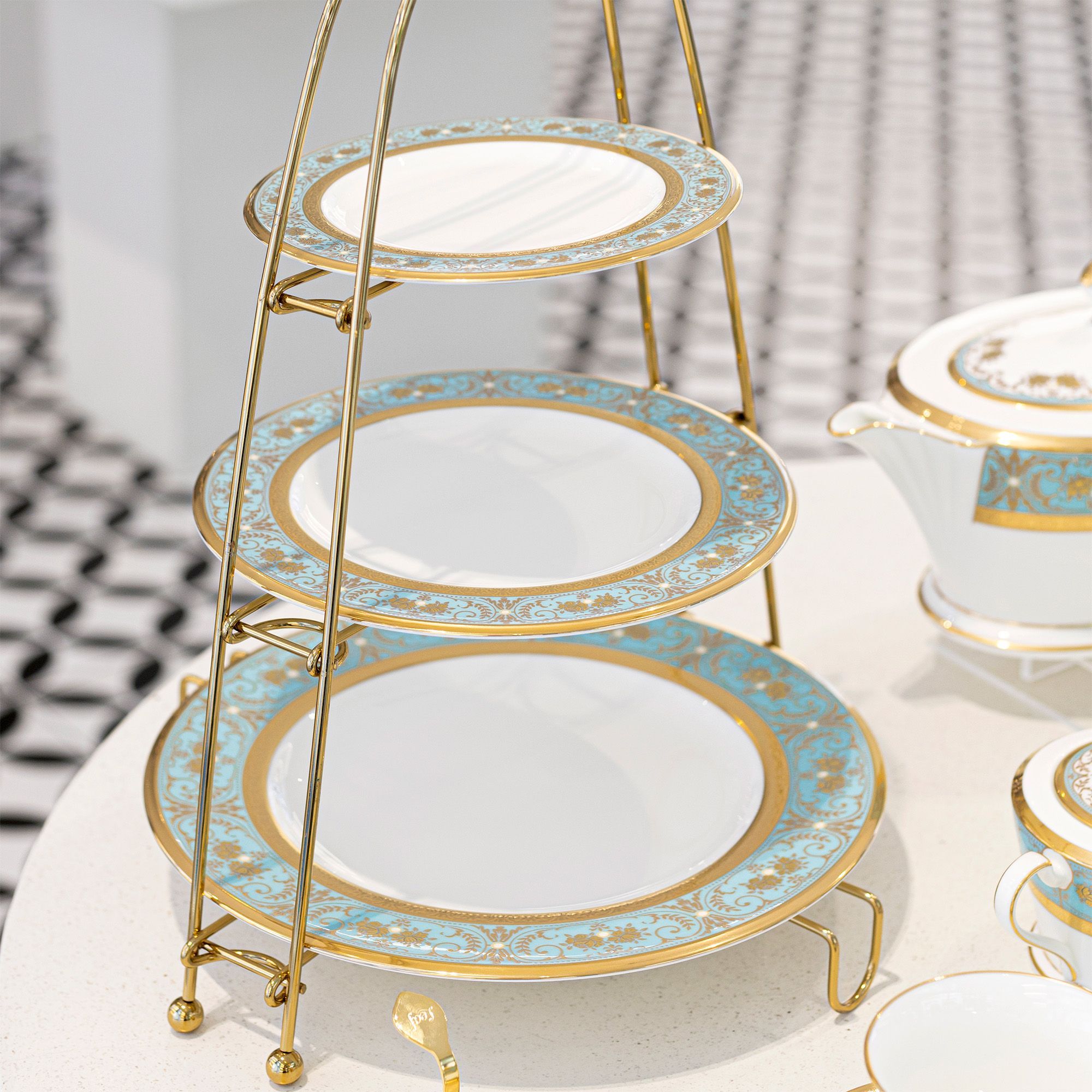 Đĩa tròn cỡ vừa đường kính 21,8cm sứ xương Nhật Bản | Noritake Georgian Turquoise 4857J - 59511