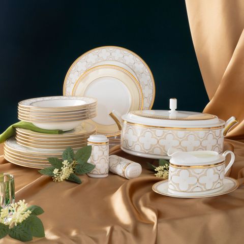  Bộ đĩa ăn kiểu Âu 22 món (cho 6 người) sứ xương | Noritake Trefolio Gold 4945L - D024AP 