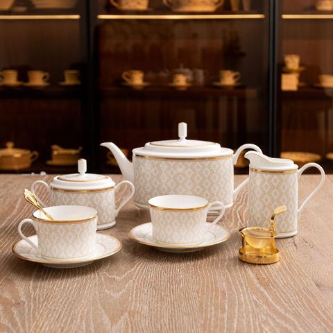  Bộ ấm chén uống trà (ấm 1.250ml, chén 245ml) 15 món sứ xương | Noritake Noble Pearl 4979L - T017A 