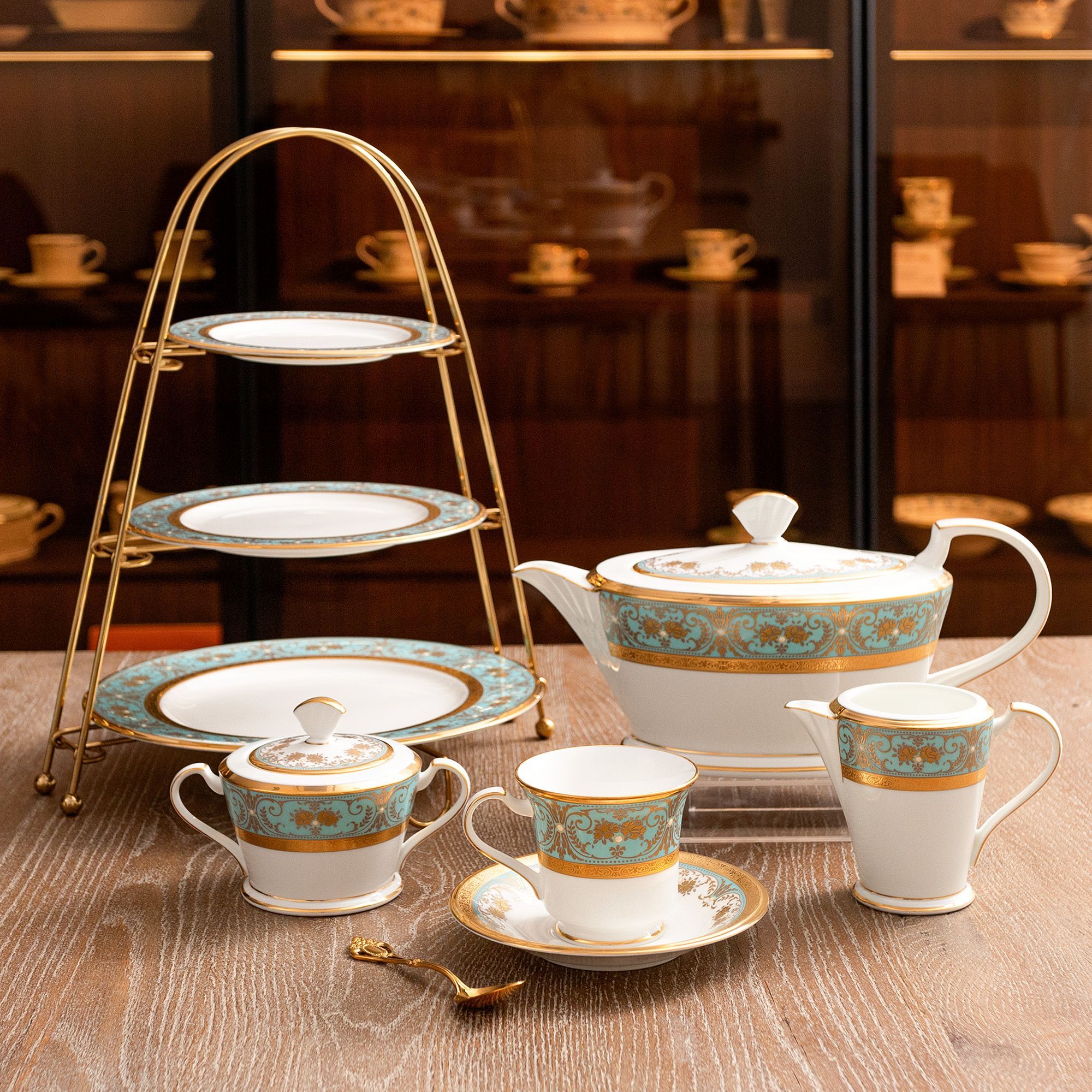 Bình (hũ) đường có nắp đậy dung tích 250ml sứ xương Nhật Bản | Noritake Georgian Turquoise 4857J - 59527