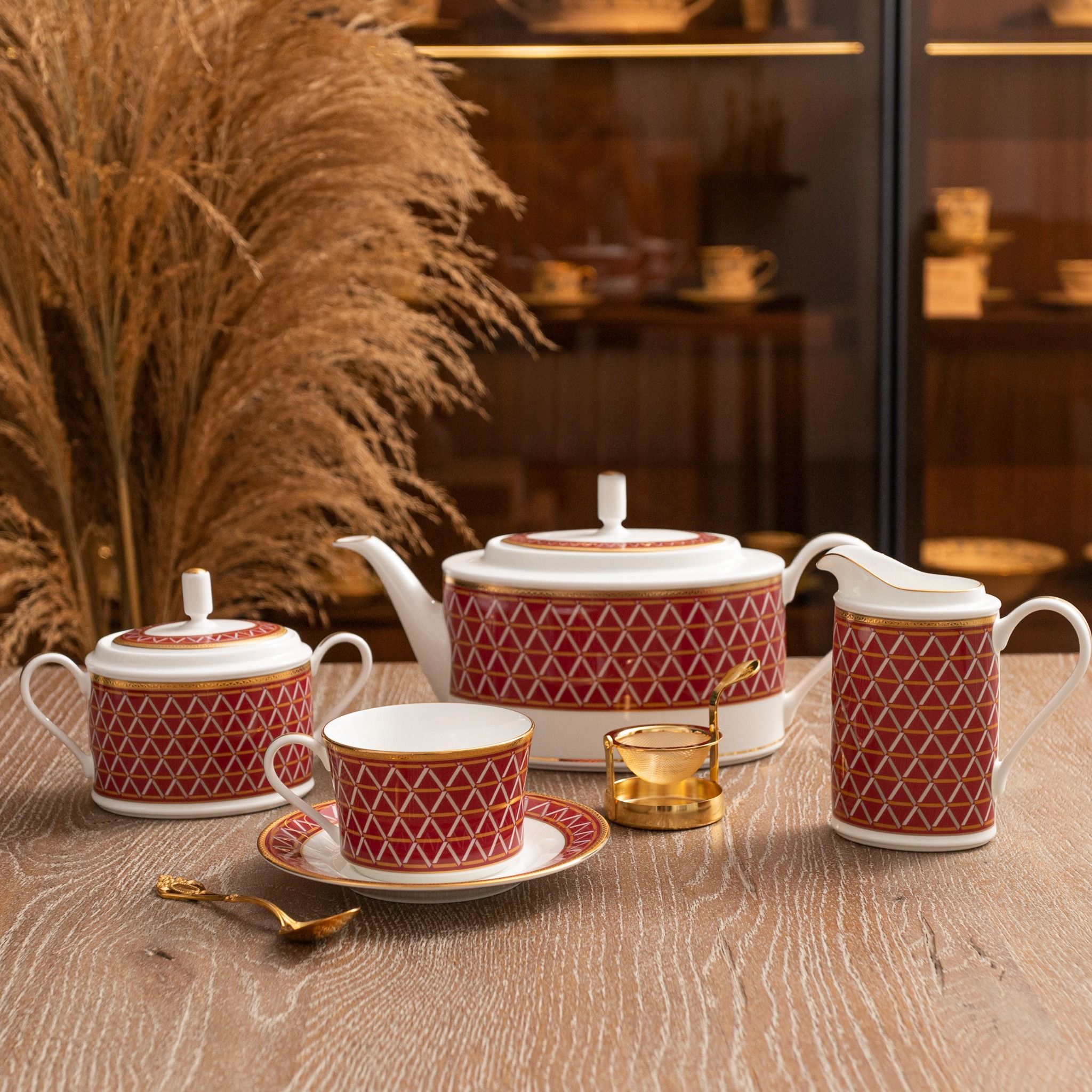 Bộ ấm chén uống trà (ấm 1.250ml, chén 245ml) 15 món sứ xương | Noritake Crochet 4966L - T017A