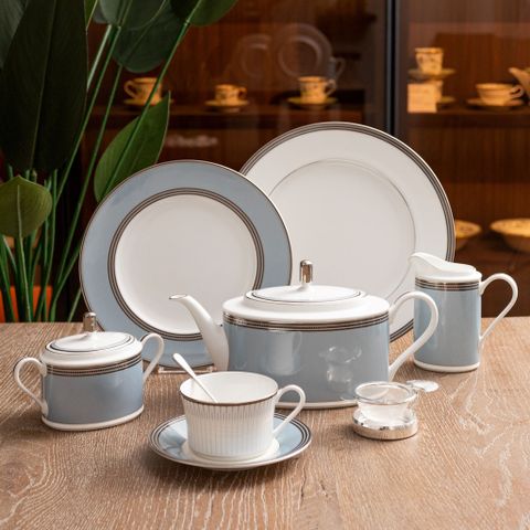  Bộ ấm chén uống trà (ấm 1.250ml, chén 245ml) 15 món sứ xương | Noritake Bogart Platinum 4958L - T017A 