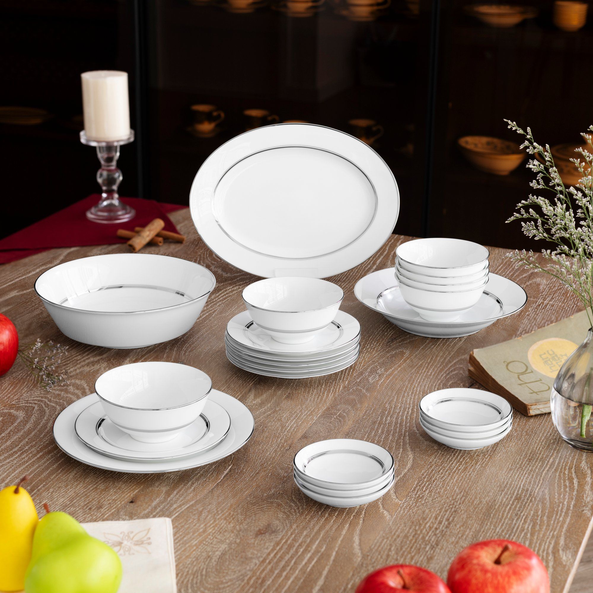 Bộ bát đĩa ăn châu Á cơ bản 22 món (cho 6 người) sứ trắng | Noritake Galaxy L554L - D022AB