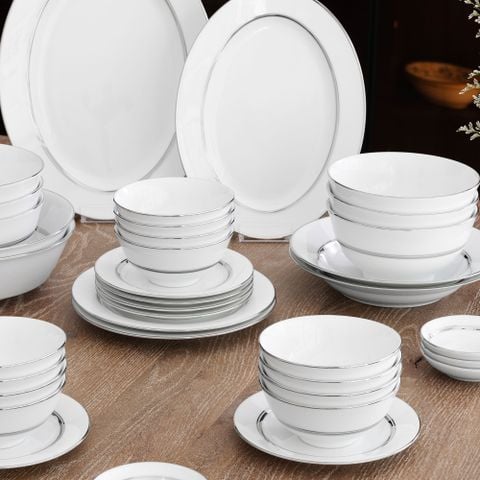  Bộ bát đĩa ăn châu Á đầy đủ 38 món (cho 6 người) sứ trắng | Noritake Galaxy L554L - D038AB 