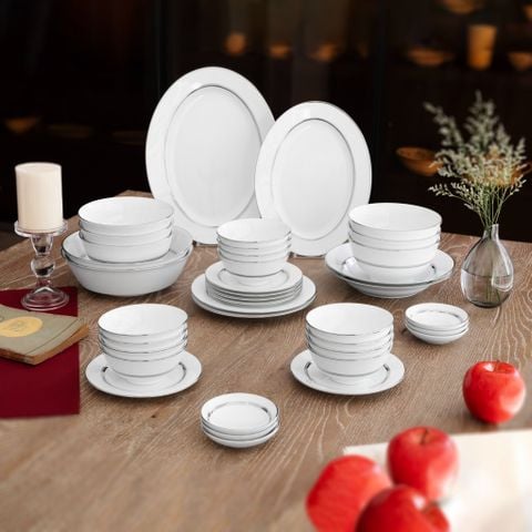  Bộ bát đĩa ăn châu Á đầy đủ 38 món (cho 6 người) sứ trắng | Noritake Galaxy L554L - D038AB 