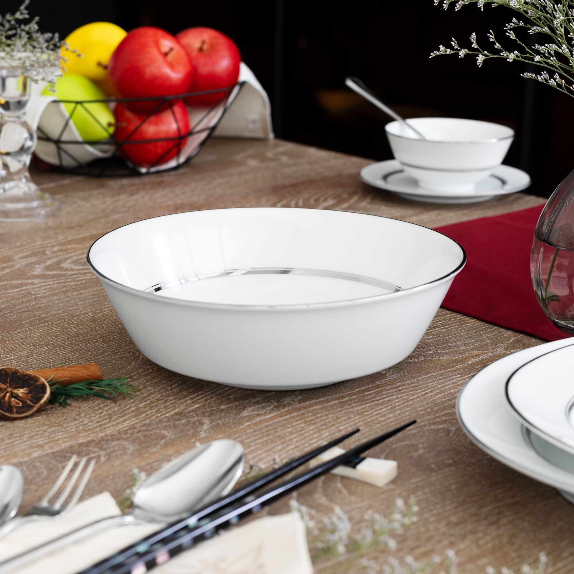 Bộ bát đĩa ăn châu Á cơ bản 22 món (cho 6 người) sứ trắng | Noritake Galaxy L554L - D022AB