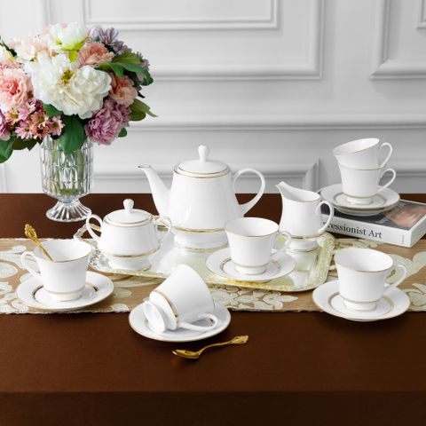  Bộ ấm chén uống trà (ấm 1.200ml, chén 230ml) 15 món sứ trắng | Noritake Gloria L553L - T017A 