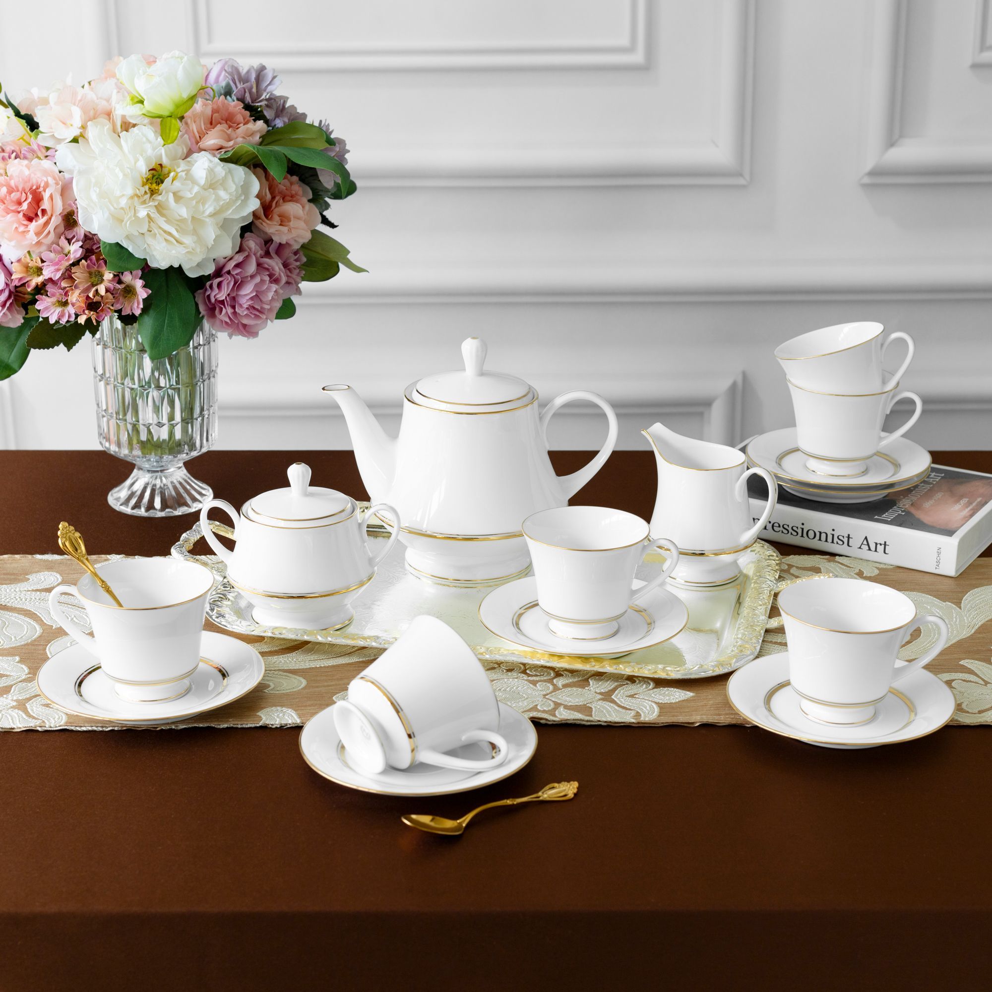 Bộ ấm chén uống trà (ấm 1.200ml, chén 230ml) 15 món sứ trắng | Noritake Gloria L553L - T017A