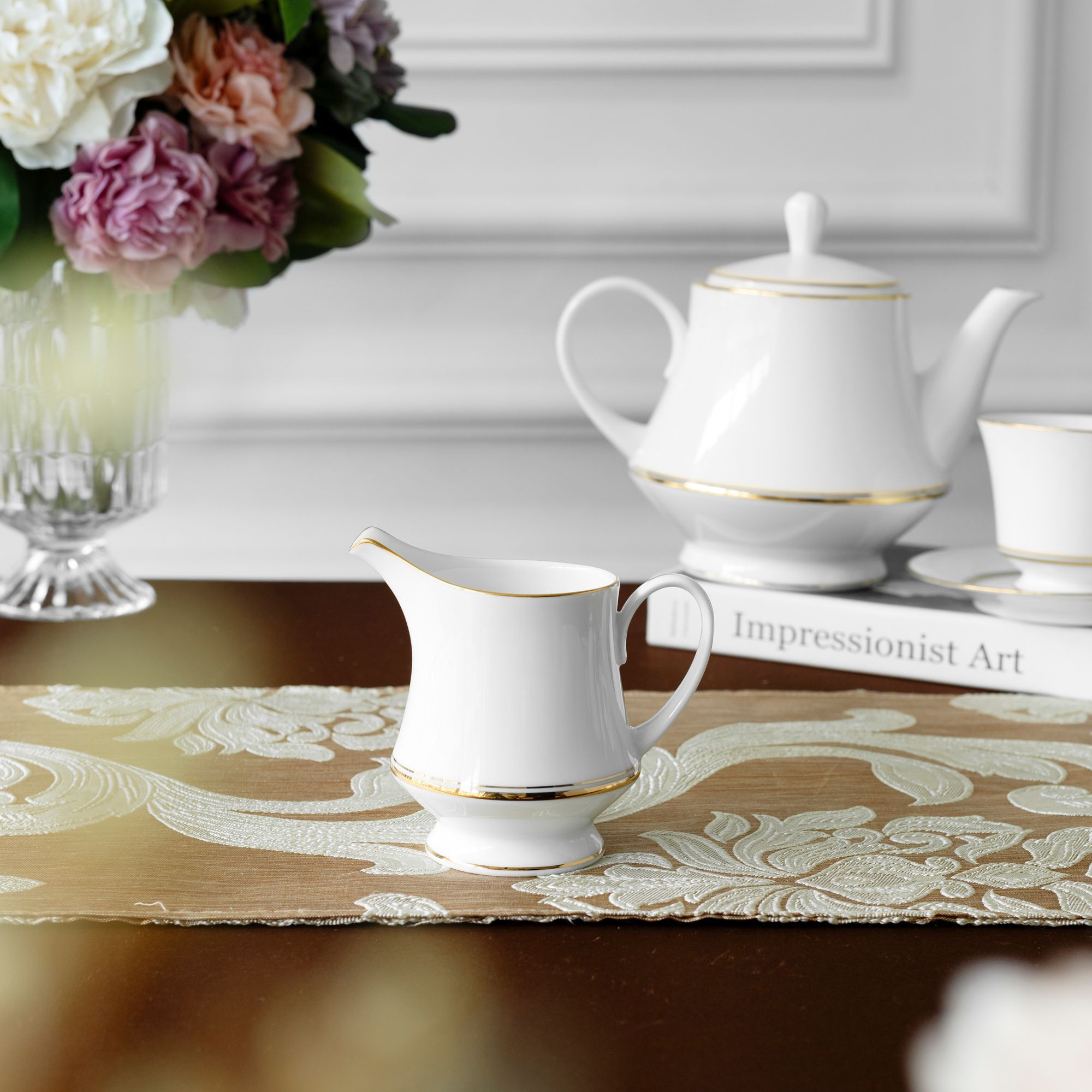 Bộ ấm chén uống trà (ấm 1.200ml, chén 230ml) 15 món sứ trắng | Noritake Gloria L553L - T017A