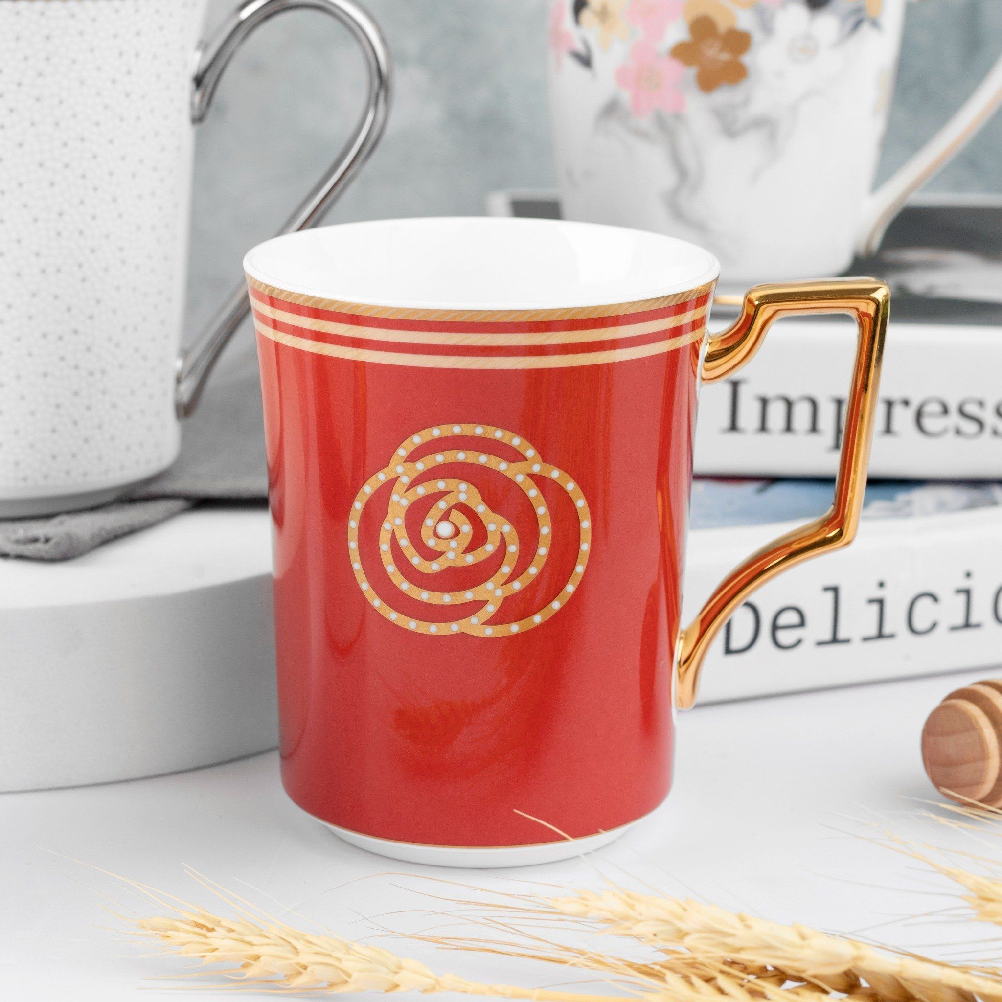 Cốc (ly) uống nước, cà phê (đặc biệt - Đỏ) 330ml sứ xương | Noritake Aidan Gold 4941-1L - T93655