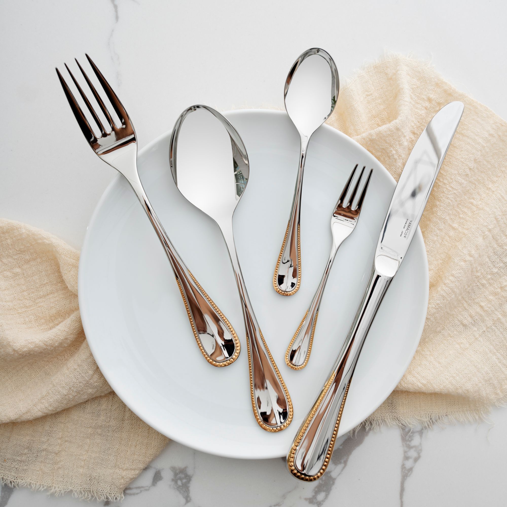 Bộ dao muỗng nĩa (dao thìa dĩa) 25 món mạ vàng cho 5 người | Yamaco Elegance G/A ELAS - 25