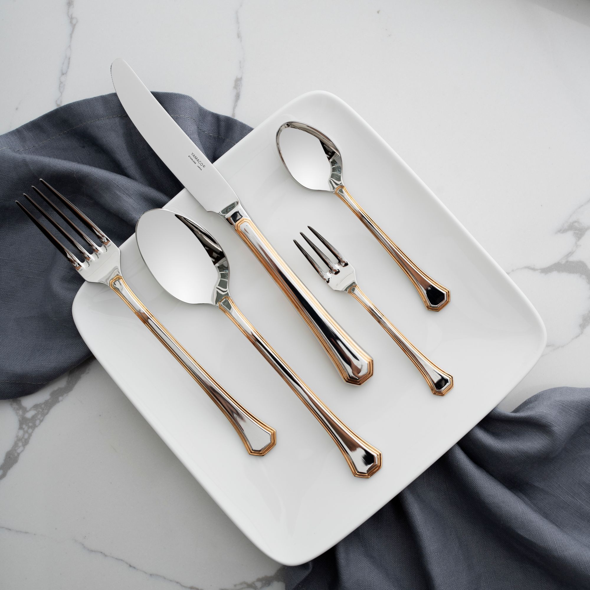 Bộ dao muỗng nĩa (dao thìa dĩa) 25 món mạ vàng cho 5 người | Yamaco Crystal Line G/A CRAS - 25