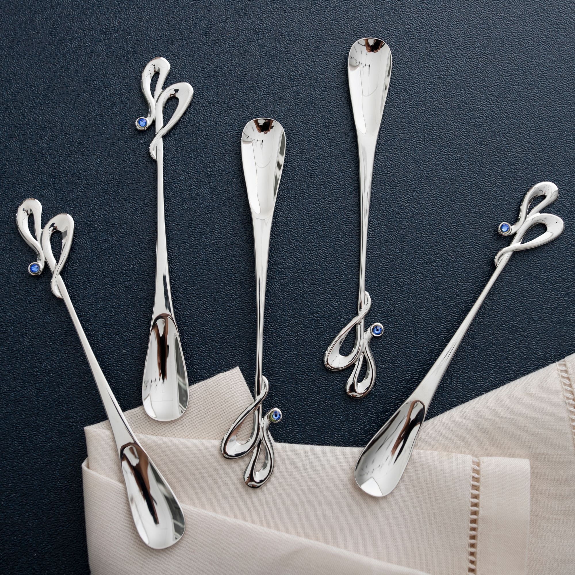 Bộ 05 thìa (muỗng) uống trà hình trái tim đính pha lê Swarovski | Yamaco Gem Heart GHS - 5