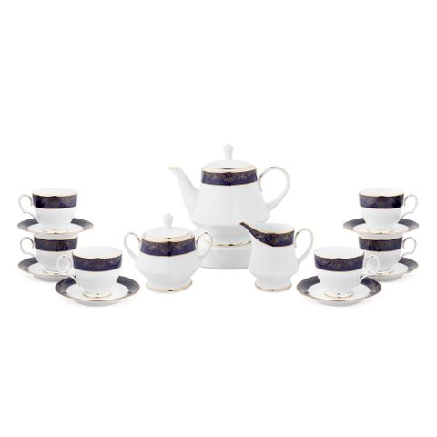  Bộ ấm chén uống trà (ấm 1.200ml, chén 250ml) 15 món sứ trắng | Noritake Lazurite Gold 4399L - T017A 