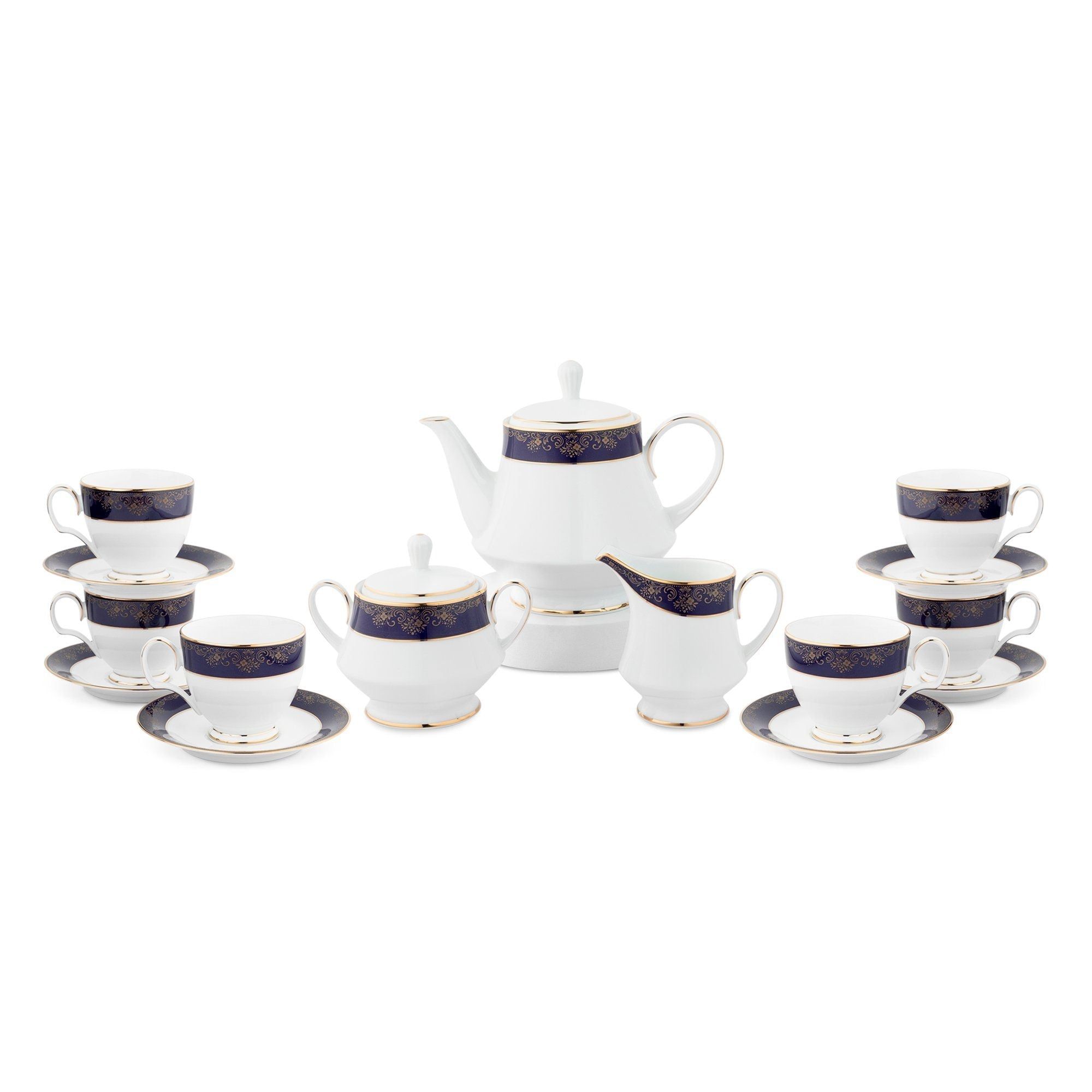 Bộ ấm chén uống trà (ấm 1.200ml, chén 250ml) 15 món sứ trắng | Noritake Lazurite Gold 4399L - T017A