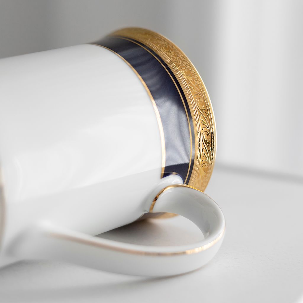Cốc (ly) uống nước, cà phê dung tích 310ml sứ trắng | Noritake Crestwood Cobalt Gold 4171L - T91332K