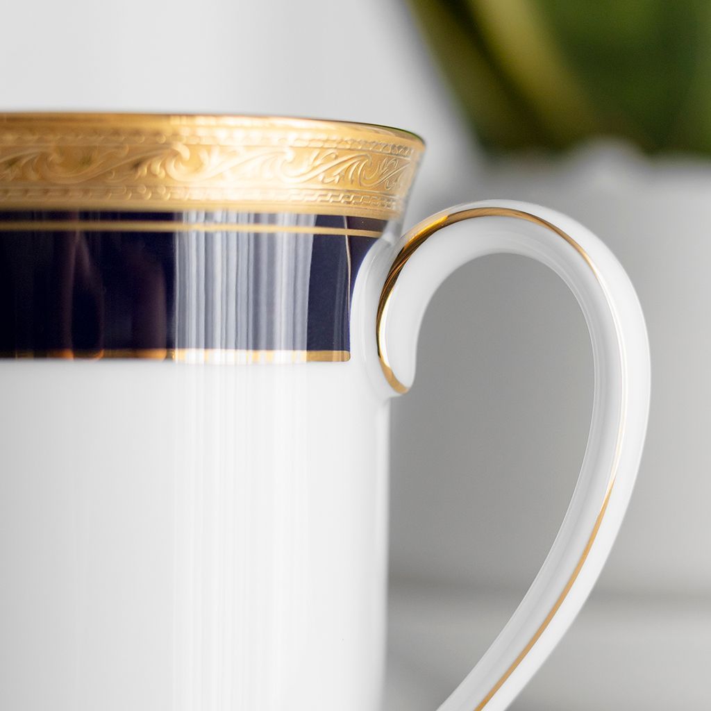 Cốc (ly) uống nước, cà phê dung tích 310ml sứ trắng | Noritake Crestwood Cobalt Gold 4171L - T91332K
