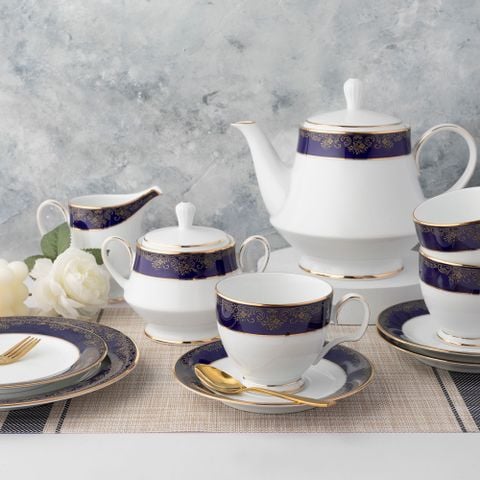  Bộ ấm chén uống trà (ấm 1.200ml, chén 250ml) 18 món sứ trắng | Noritake Lazurite Gold 4399L - T020A 