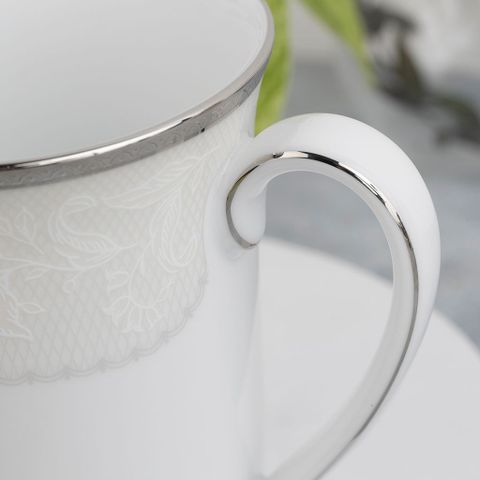  Cốc (ly) uống nước, cà phê dung tích 310ml sứ trắng | Noritake Flanders Platinum 1715L - T91332K 