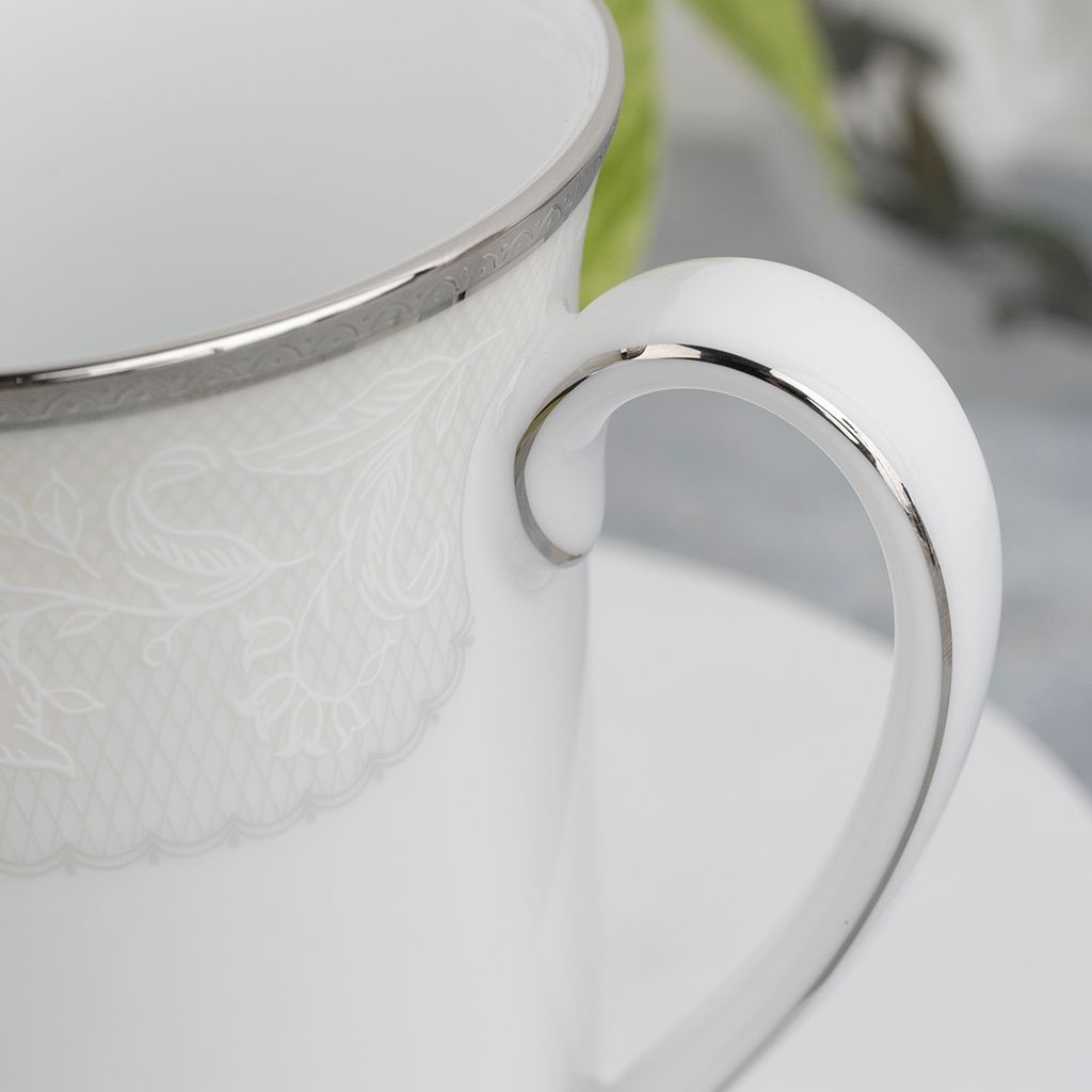 Cốc (ly) uống nước, cà phê dung tích 310ml sứ trắng | Noritake Flanders Platinum 1715L - T91332K