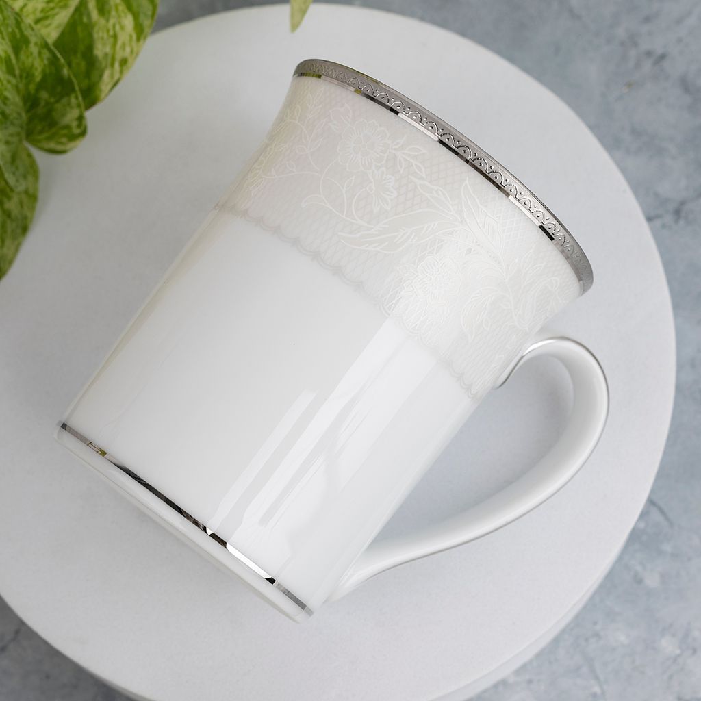 Cốc (ly) uống nước, cà phê dung tích 310ml sứ trắng | Noritake Flanders Platinum 1715L - T91332K