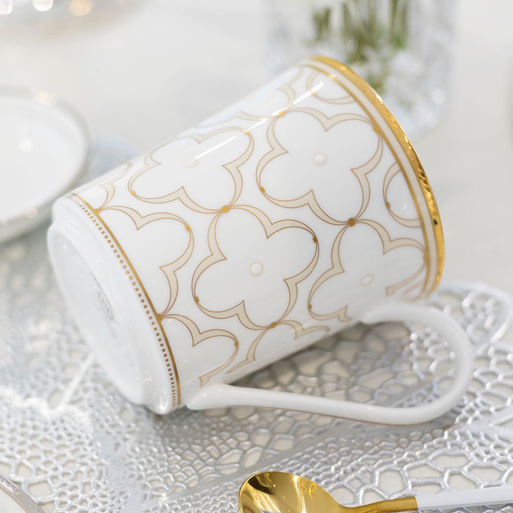 Cốc (ly) uống nước, cà phê dung tích 395ml sứ xương | Noritake Trefolio Gold 4945L - T93656