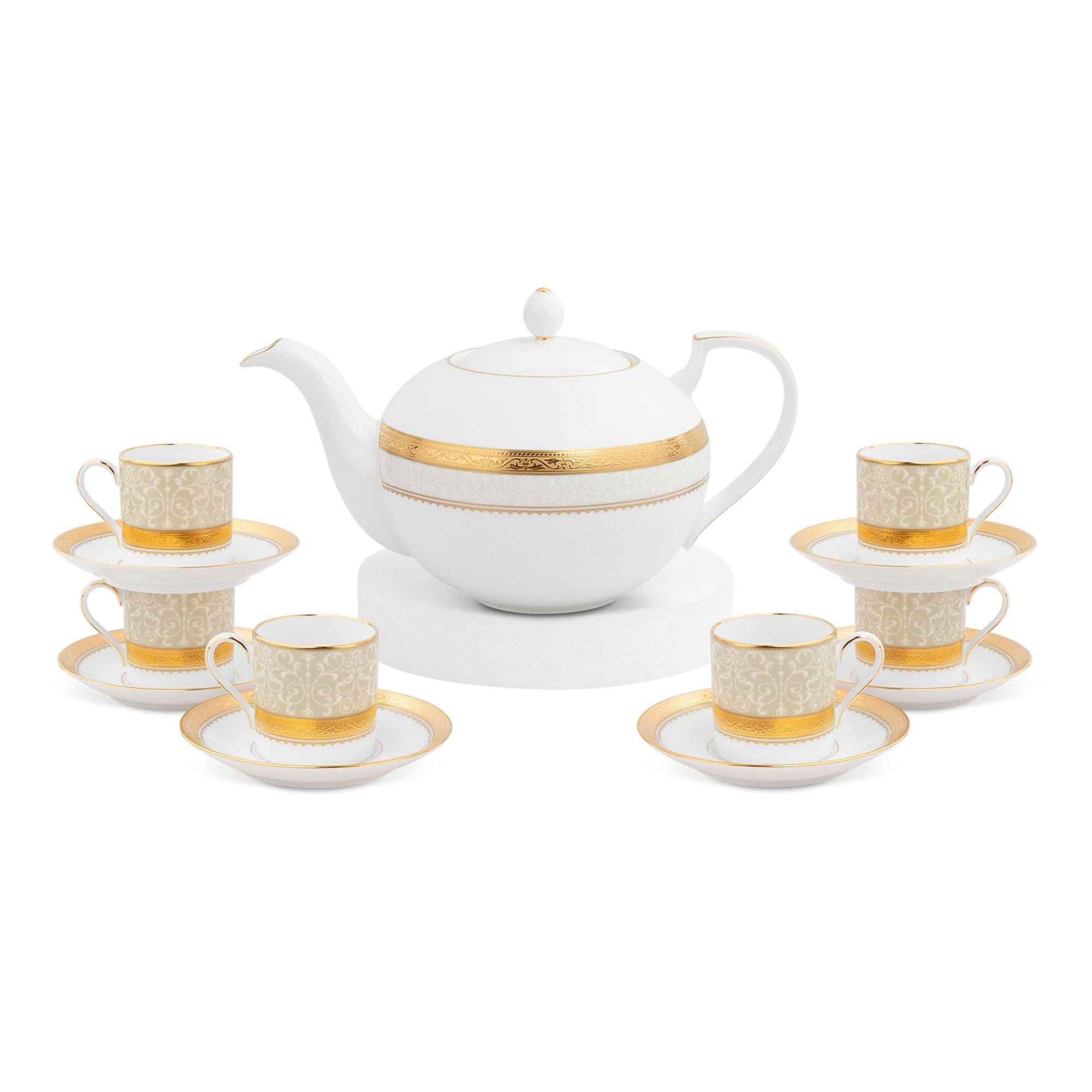Bộ ấm chén uống trà (ấm 1.150ml, chén 90ml) 13 món sứ xương | Noritake Odessa Gold 4874L - T014XR