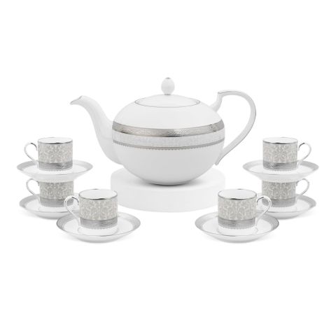  Bộ ấm chén uống trà (ấm 1.150ml, chén 90ml) 13 món sứ xương | Noritake Odessa Platinum 4875L - T014XR 