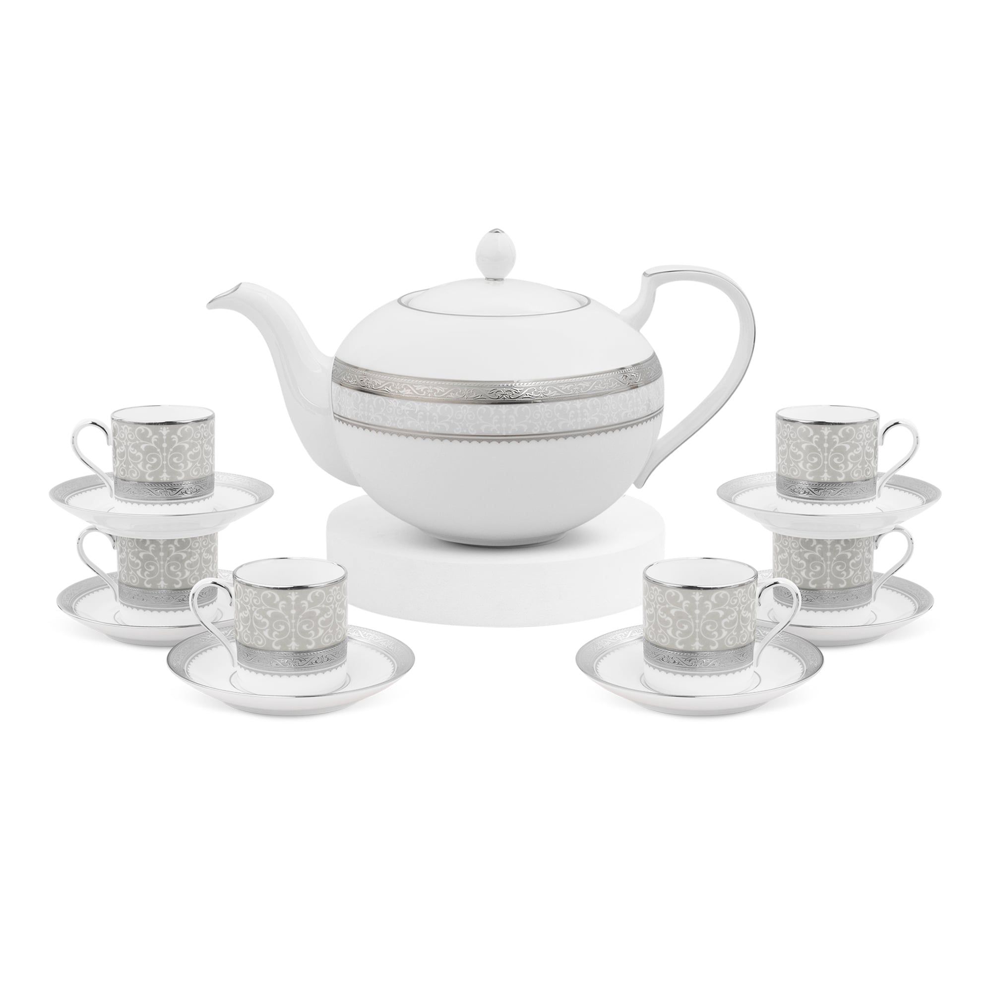 Bộ ấm chén uống trà (ấm 1.150ml, chén 90ml) 13 món sứ xương | Noritake Odessa Platinum 4875L - T014XR