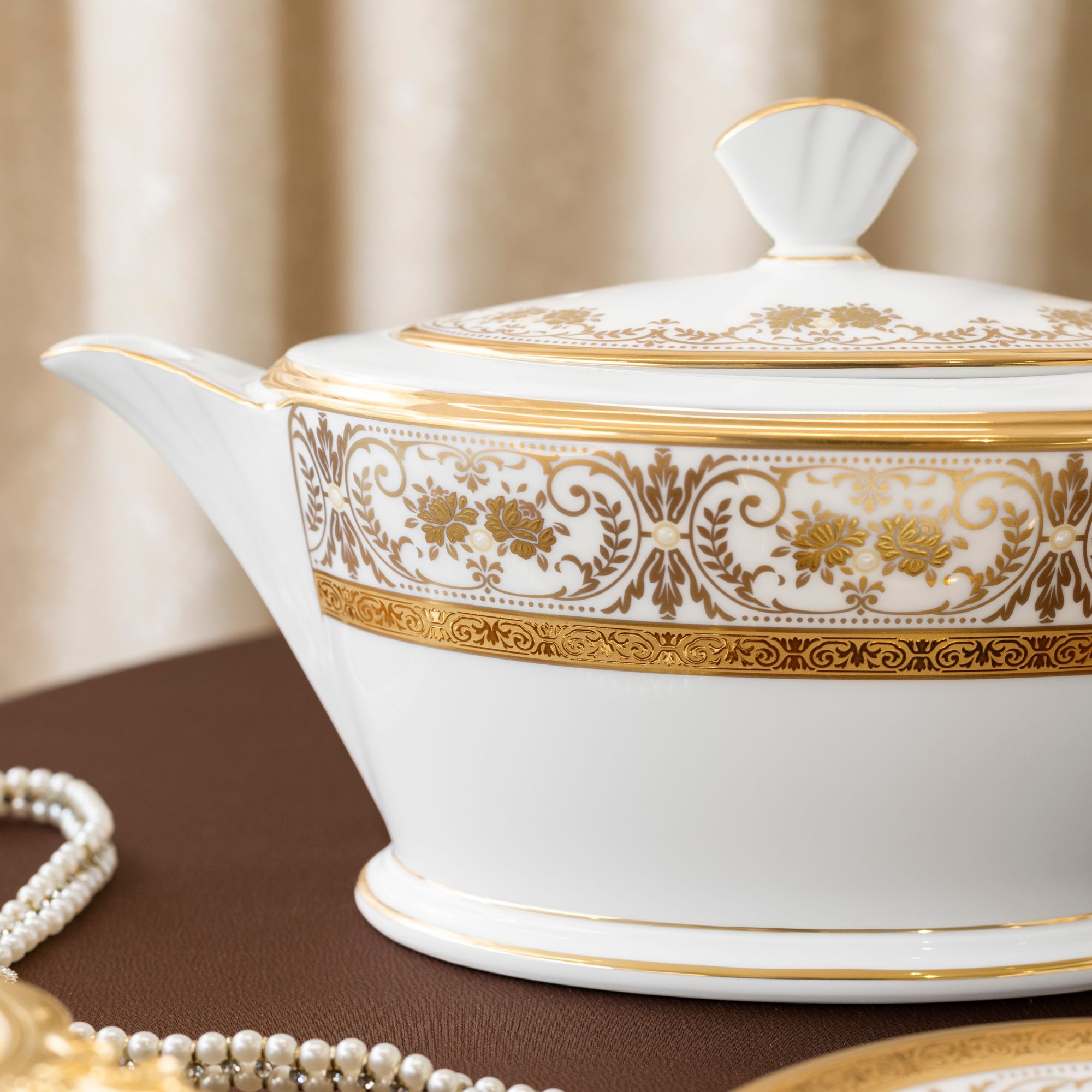 Bộ ấm chén trà (ấm 1.440ml, chén loe 220ml) 13 món sứ xương Nhật Bản | Noritake Georgian Palace 4858J - T014L