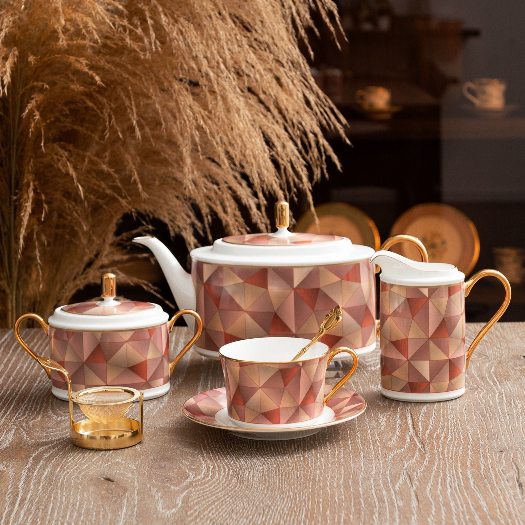 Bộ ấm chén uống trà (ấm 1.250ml, chén 245ml) 15 món sứ xương | Noritake Splendid Umber 4970L - T017A