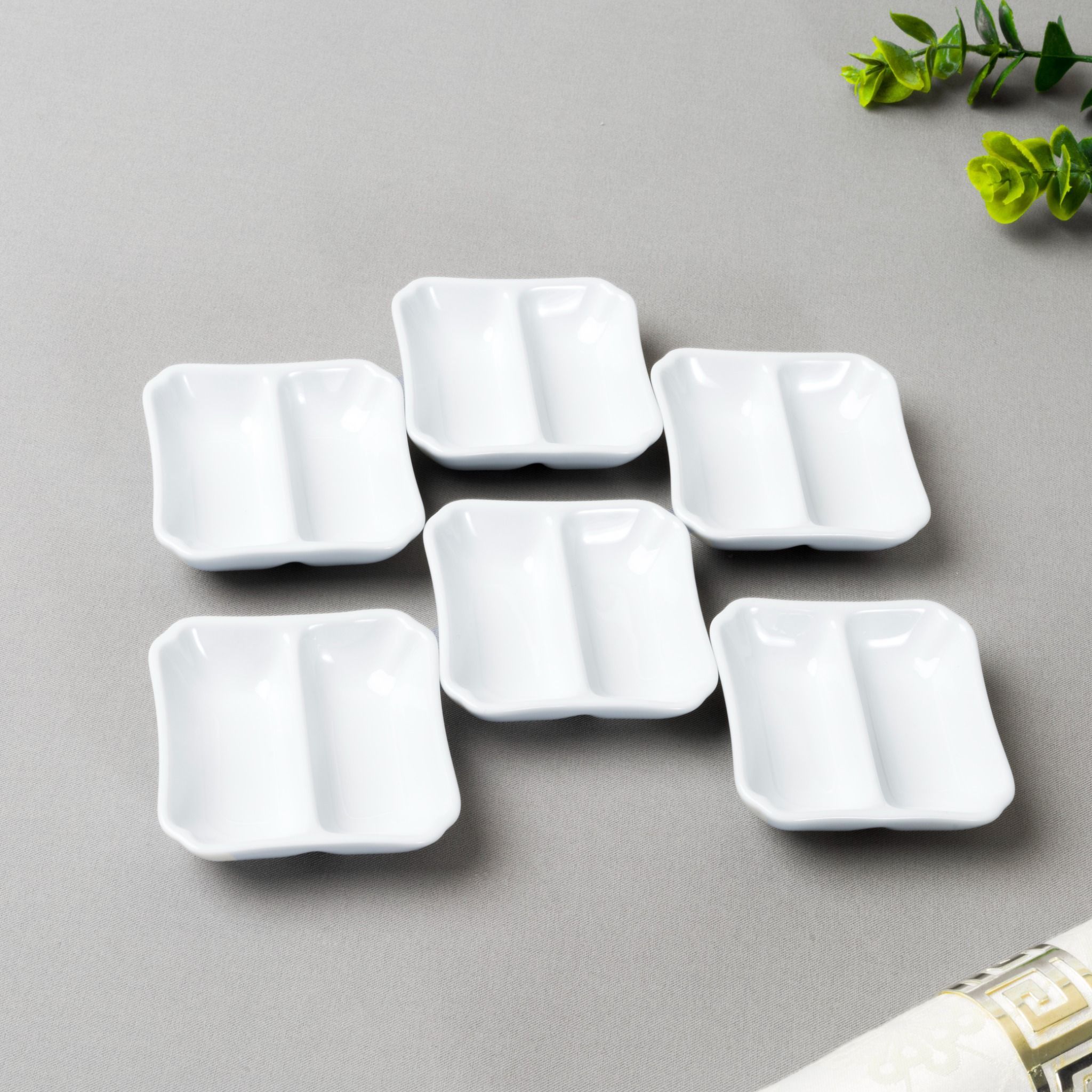 Bộ 06 đĩa vuông 7,9cm chia ngăn đựng nước chấm, gia vị sứ trắng | Noritake Art Stage 4257L - S91850